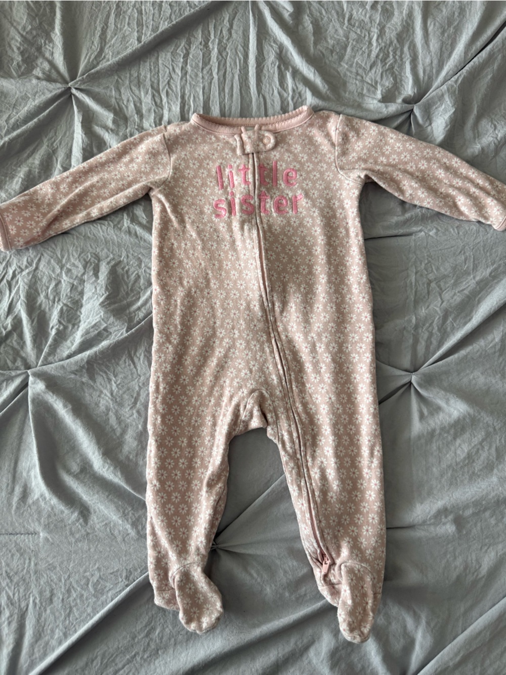 Carter's Light Pink Floral 'Little Sister' Zip Footed Pajamas